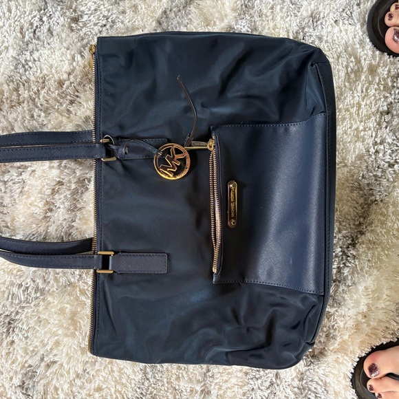 Michael Kors Handbags - Michael Kors Dark Blue Tote with Gold Details